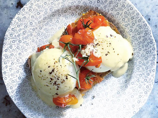 Hot Smoked Salmon and Roasted Tomato Benedict by Tess Ward