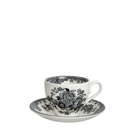 Black & White Asiatic Pheasants Teacup & Saucer