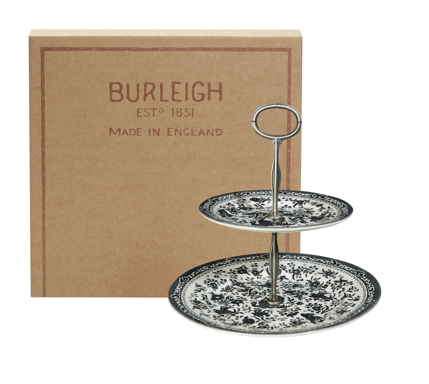 Black Regal Peacock 2 Tier Cake Stand Gift Boxed