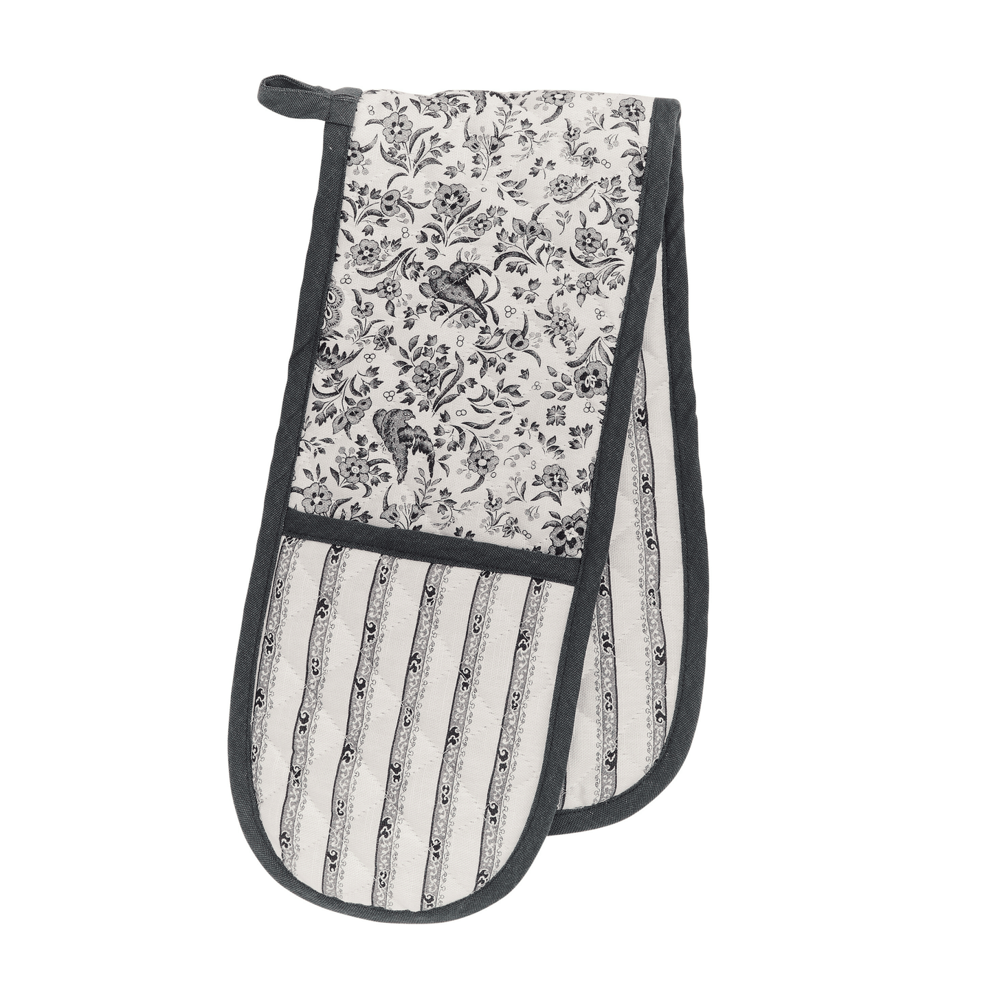 Burleigh x Bedeck of Belfast Charcoal and White Regal Peacock Double Oven Glove