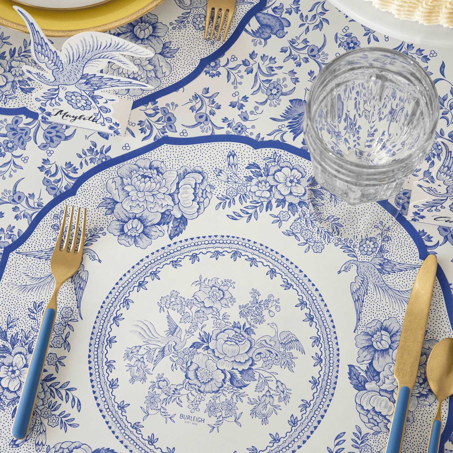 Burleigh x Hester & Cook Blue Asiatic Pheasants Round Paper Placemats, Pack of 12