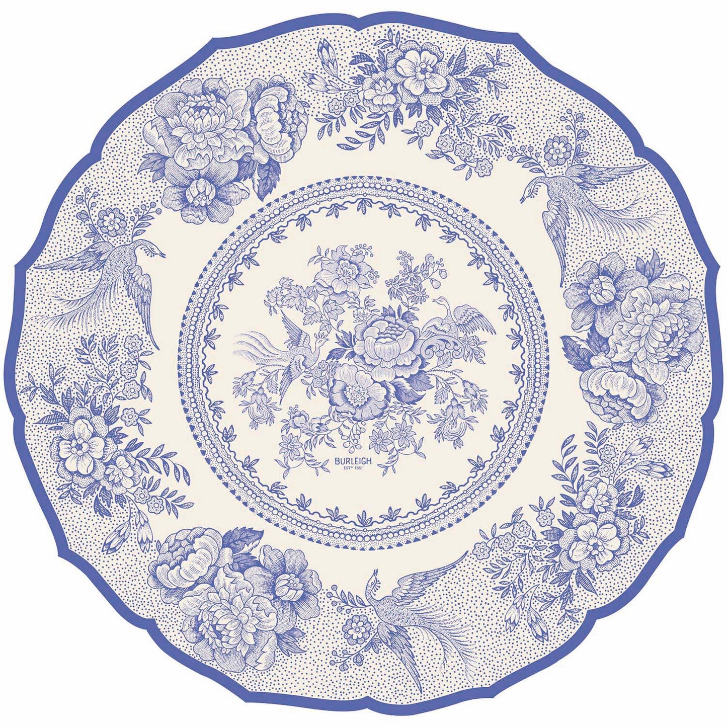 Burleigh x Hester & Cook Blue Asiatic Pheasants Round Paper Placemats, Pack of 12