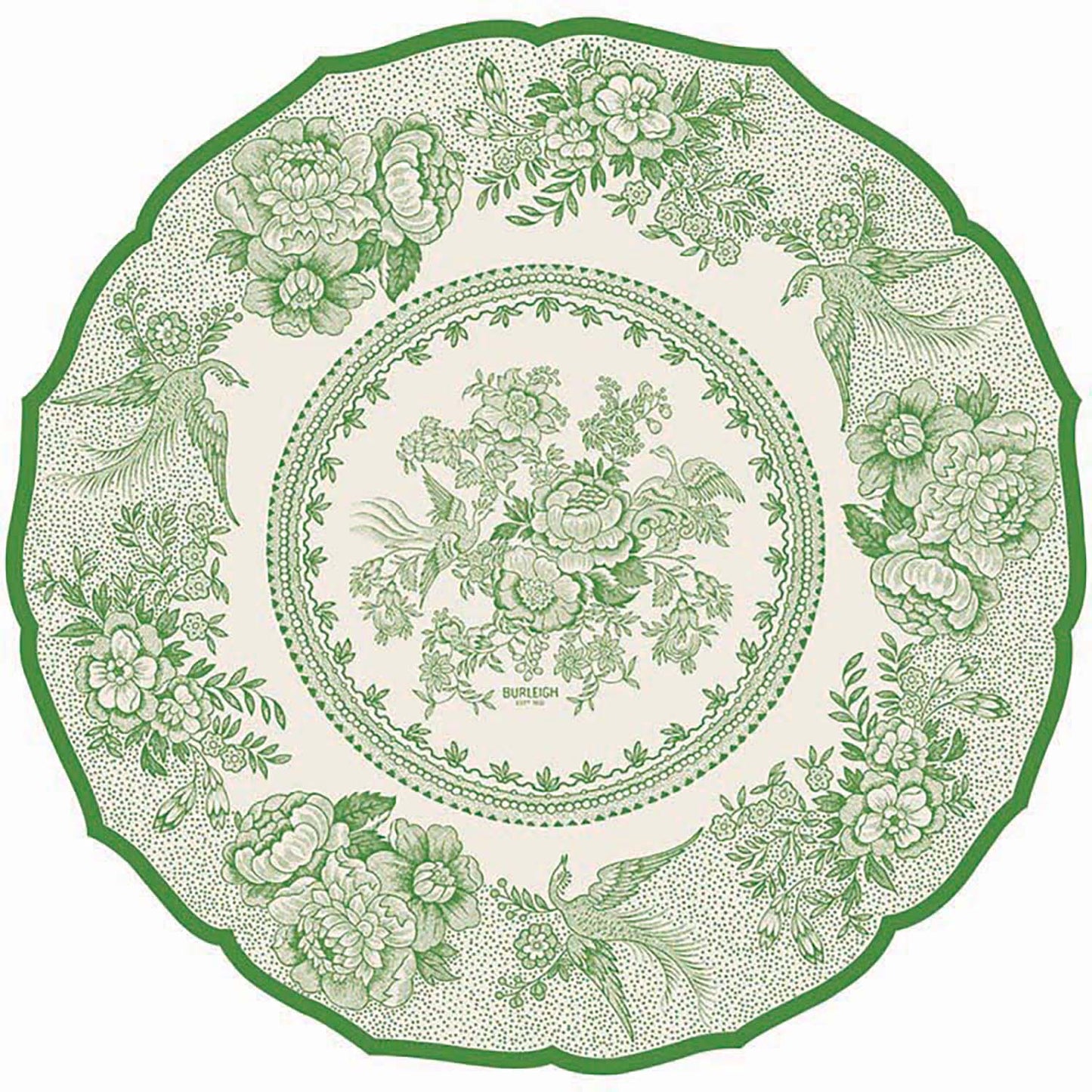 Burleigh x Hester & Cook Green Asiatic Pheasants Round Paper Placemats, Pack of 12