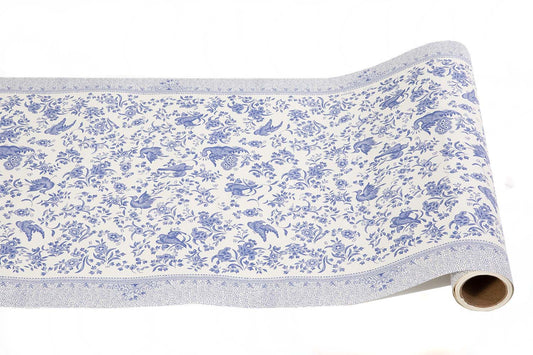 Burleigh x Hester & Cook Blue Regal Peacock Paper Table Runner