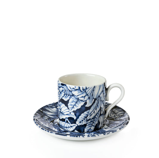 Ink Blue Hibiscus Coffee Can and Saucer