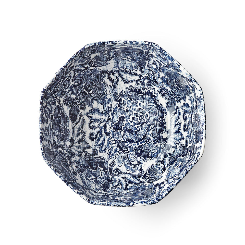 Faded Peony Indigo Octagonal Bowl