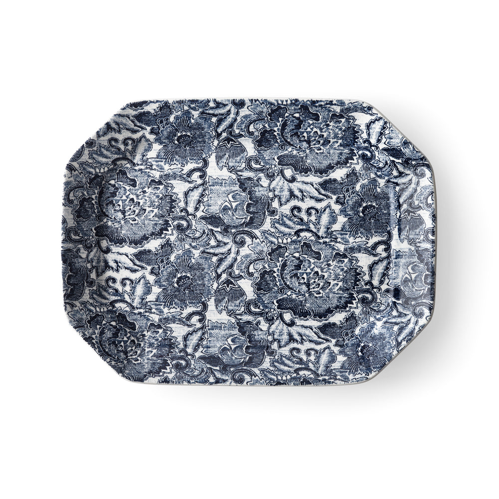Faded Peony Indigo Rectangular Platter