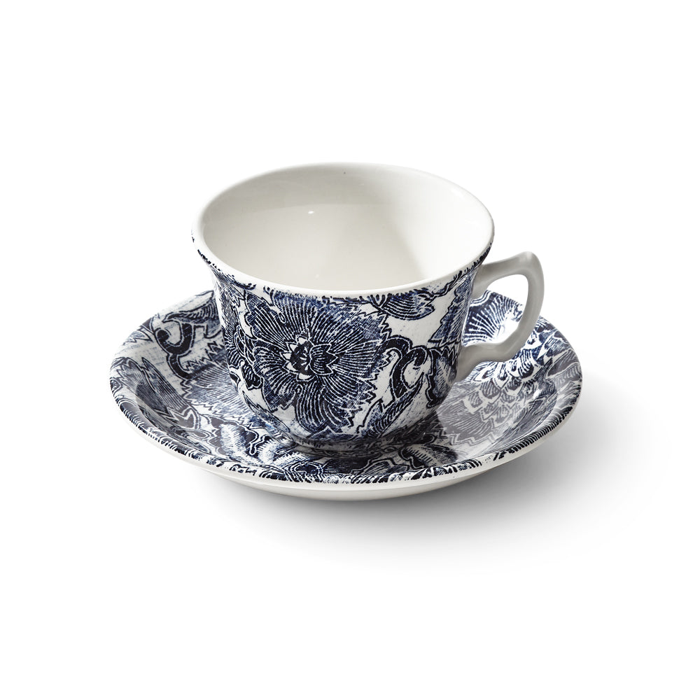 Faded Peony Indigo Teacup and Saucer