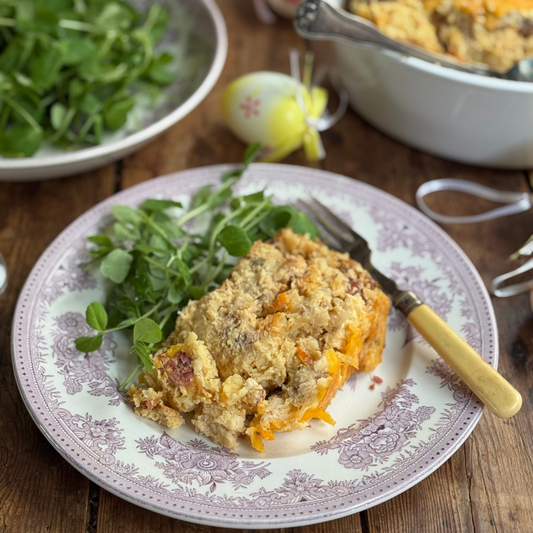 Cheesy Bacon, Cottage Cheese & Sausage Potato Gratin