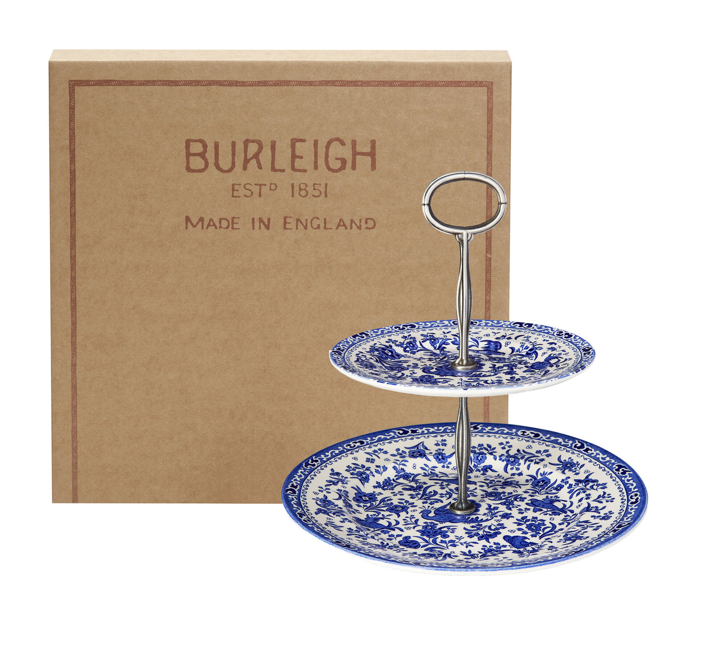 Blue Regal Peacock 2 Tier Cake Stand Gift Boxed (17.5cm, 25cm)