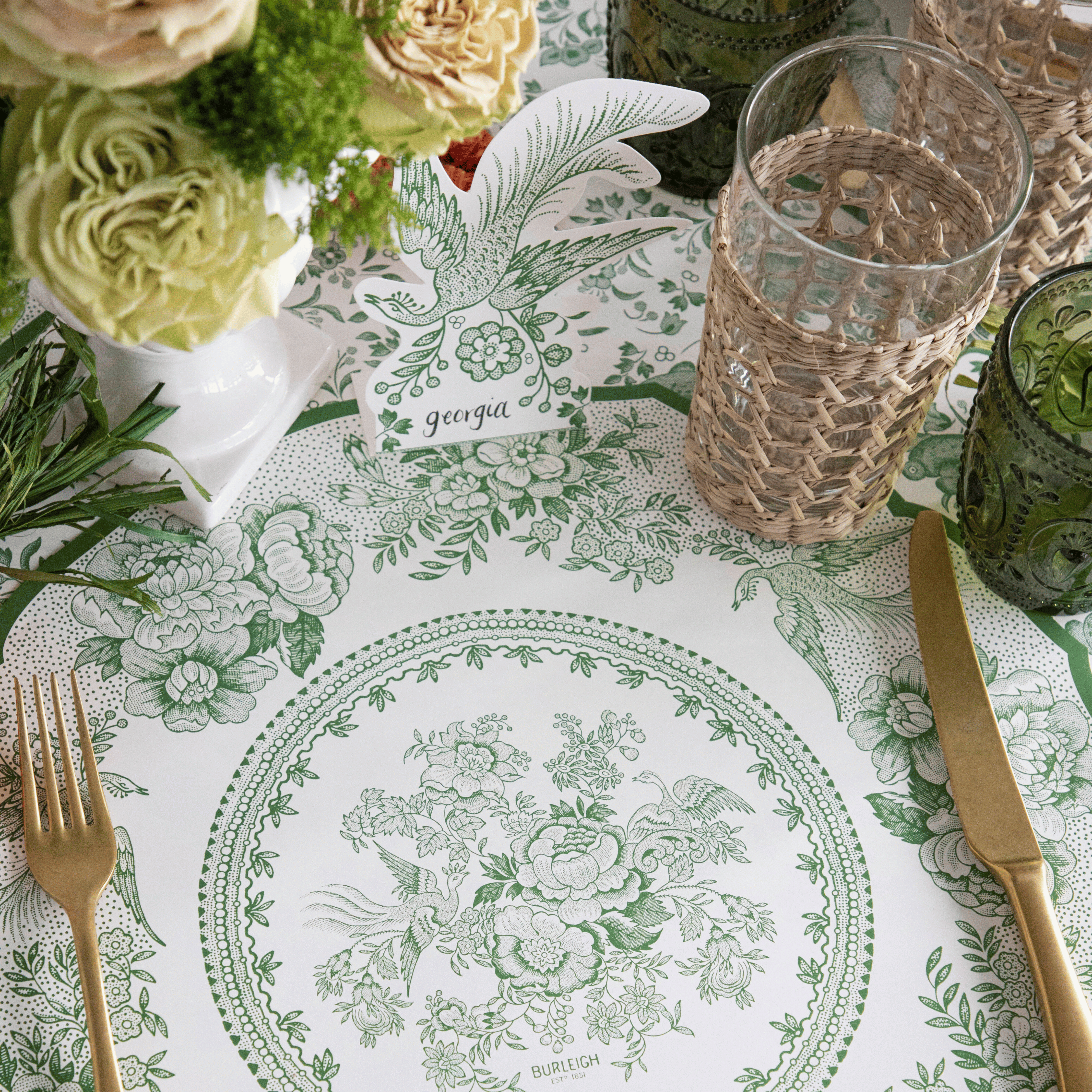 Burleigh x Hester & Cook Green Asiatic Pheasants Round Paper