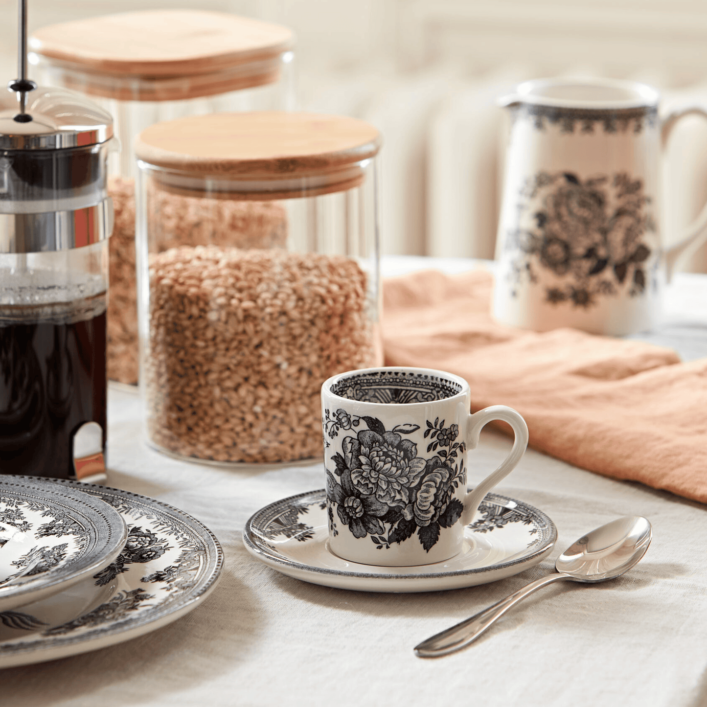 Black & White Asiatic Pheasants Espresso Cup & Saucer