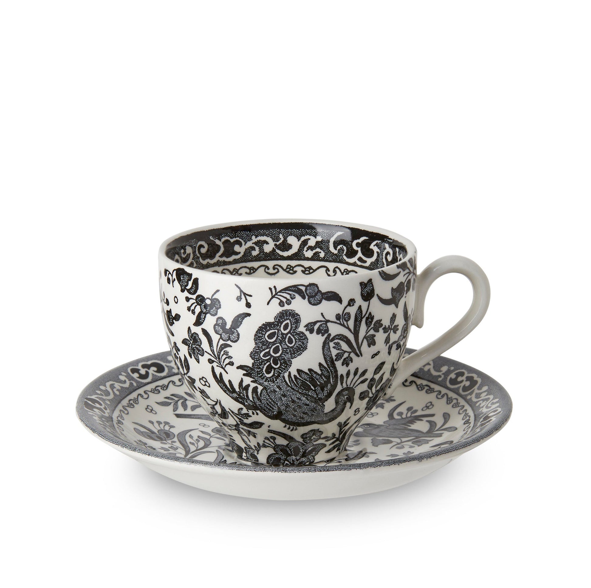 Black Regal Peacock Tea Cup And Saicer