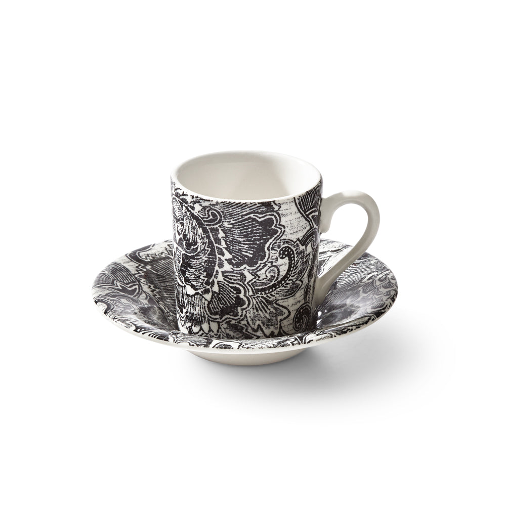 Faded Peony Black Espresso Cup and Saucer