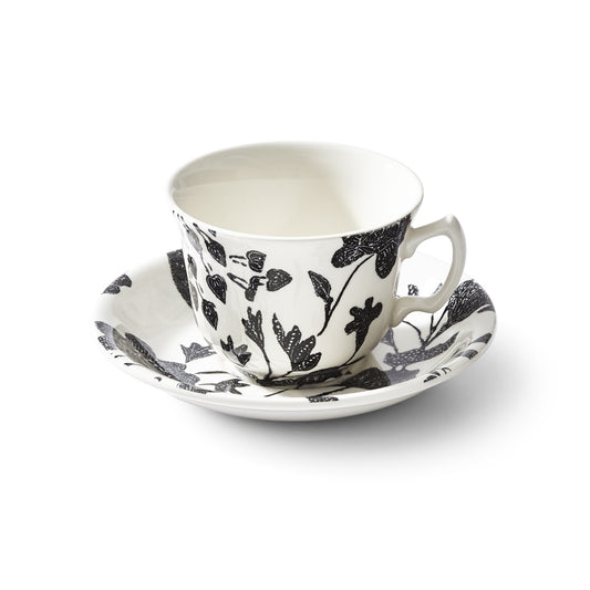 Garden Vine Black Teacup and Saucer