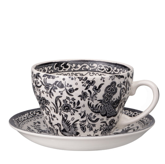 Black Regal Peacock Breakfast Cup and Saucer
