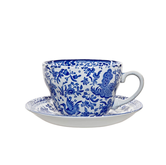 Blue Regal Peacock Breakfast Cup And Saucer